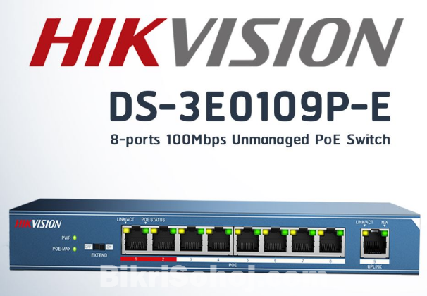 Hikvision DS-3E0109P-E/M(B) 8 Port Unmanaged PoE Switch